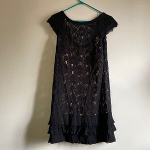 Jessica Simpson Black Lace Overlay Ruffle LBD 12